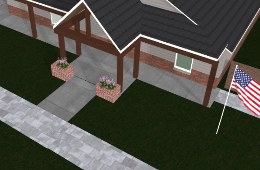 Close-up 3D rendering of the proposed Town Hall entry portico and walkway